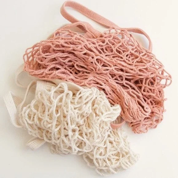 🍑 Parisienne Market Open Cotton Net Tote Bag Peach - Picture 1 of 6
